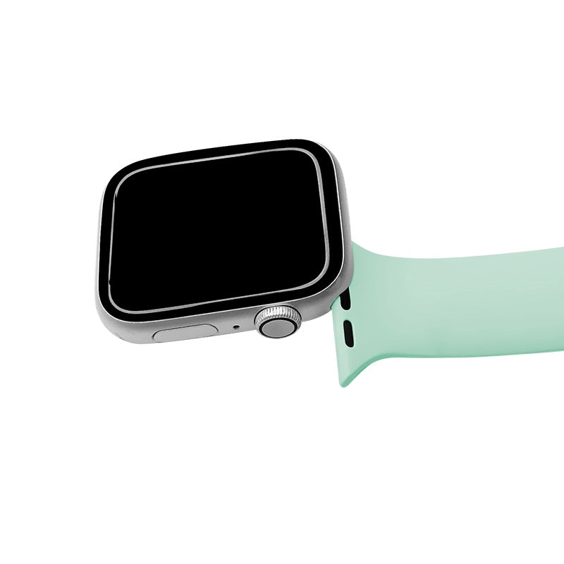 Silver smartwatch with mint green silicone band for healthcare professionals, doctors and nurses