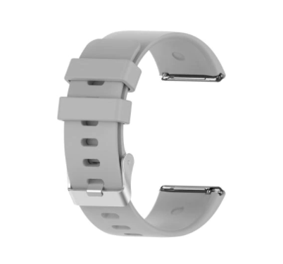 Grey silicone replacement watch band for Fitbit Versa and Versa 2 with metal connectors