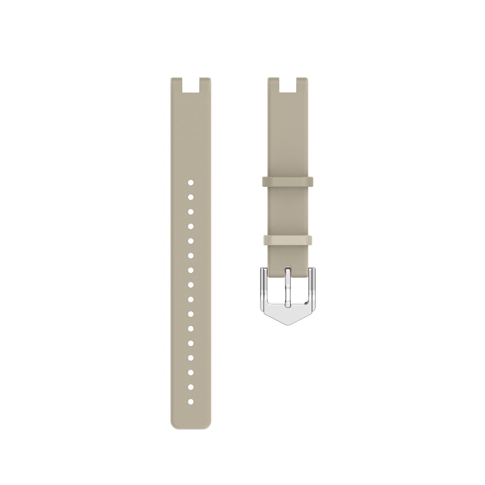 Khaki leather watch band for Garmin Lily with silver buckle and adjustable perforated holes
