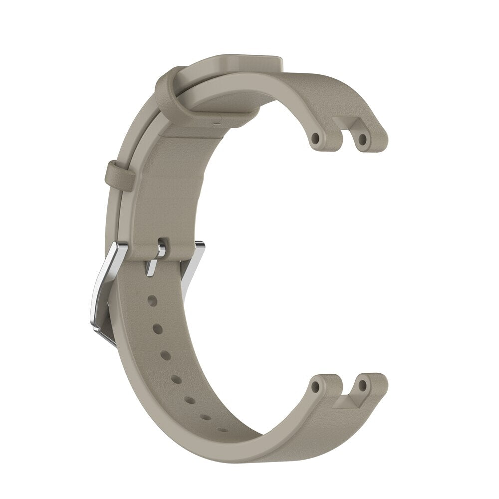 Khaki leather watch band for Garmin Lily with silver buckle and adjustable strap holes