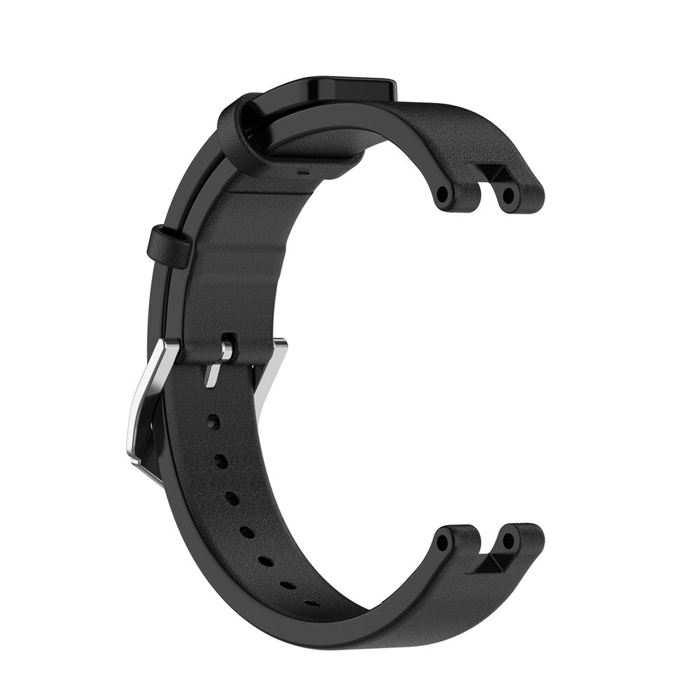 Black leather watch band for Garmin Lily with adjustable fit and metal buckle clasp