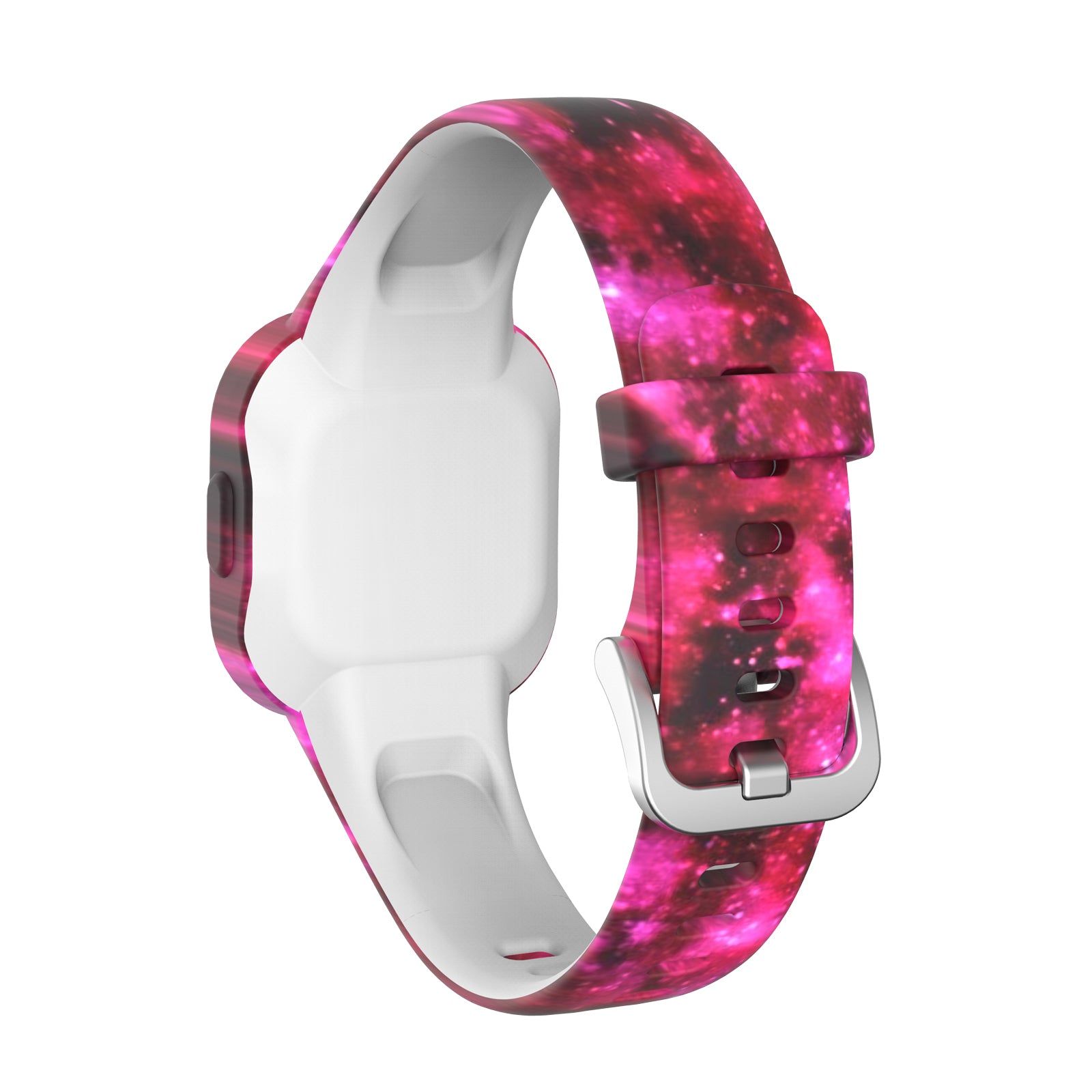 Garmin VivoFit JR 3 kids fitness tracker with hot pink tie-dye silicone band and white case