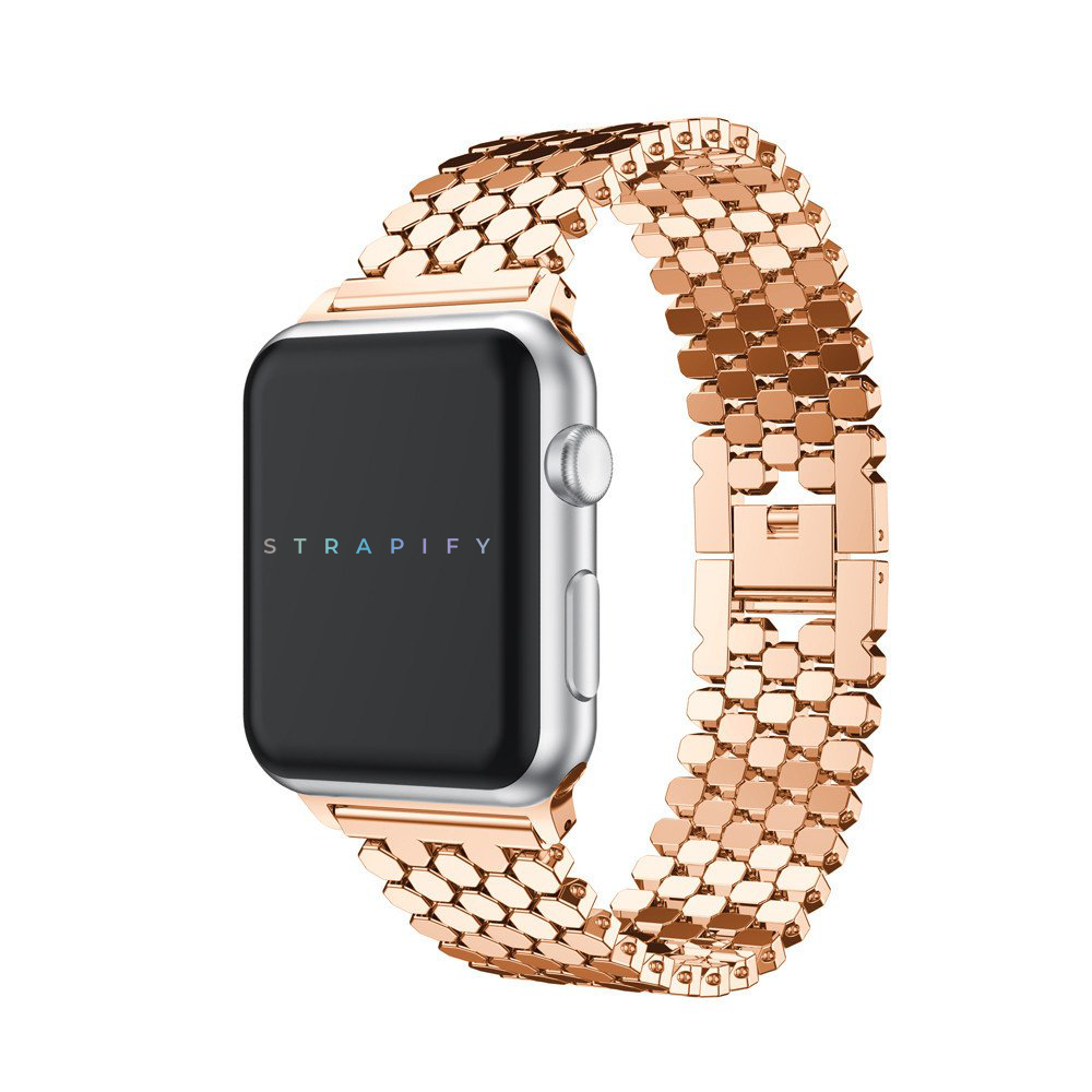 Strapify Hex Steel Bracelet rose gold Apple Watch band with geometric link design and silver case