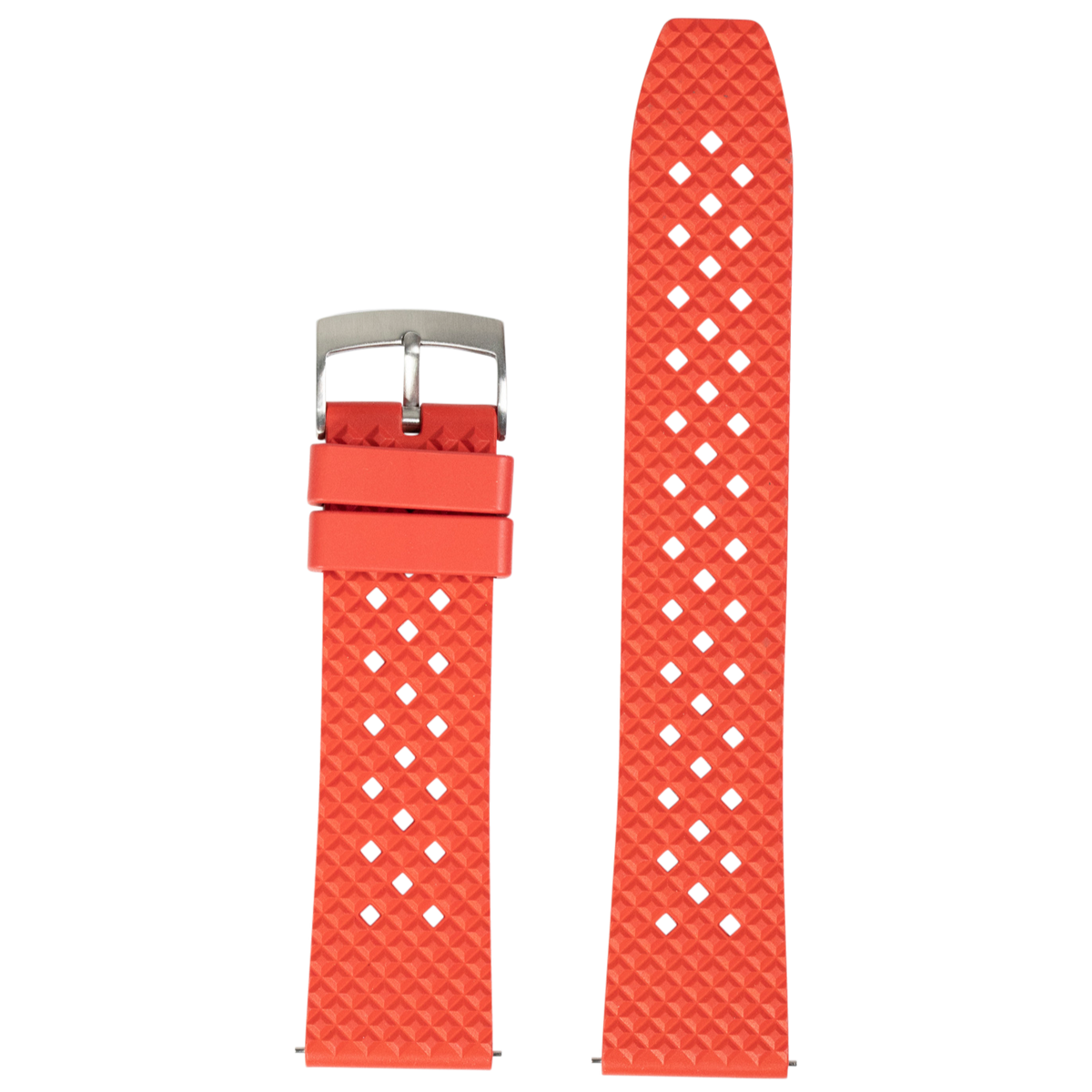 Red honeycomb FKM rubber Apple Watch band with white diamond pattern and silver buckle