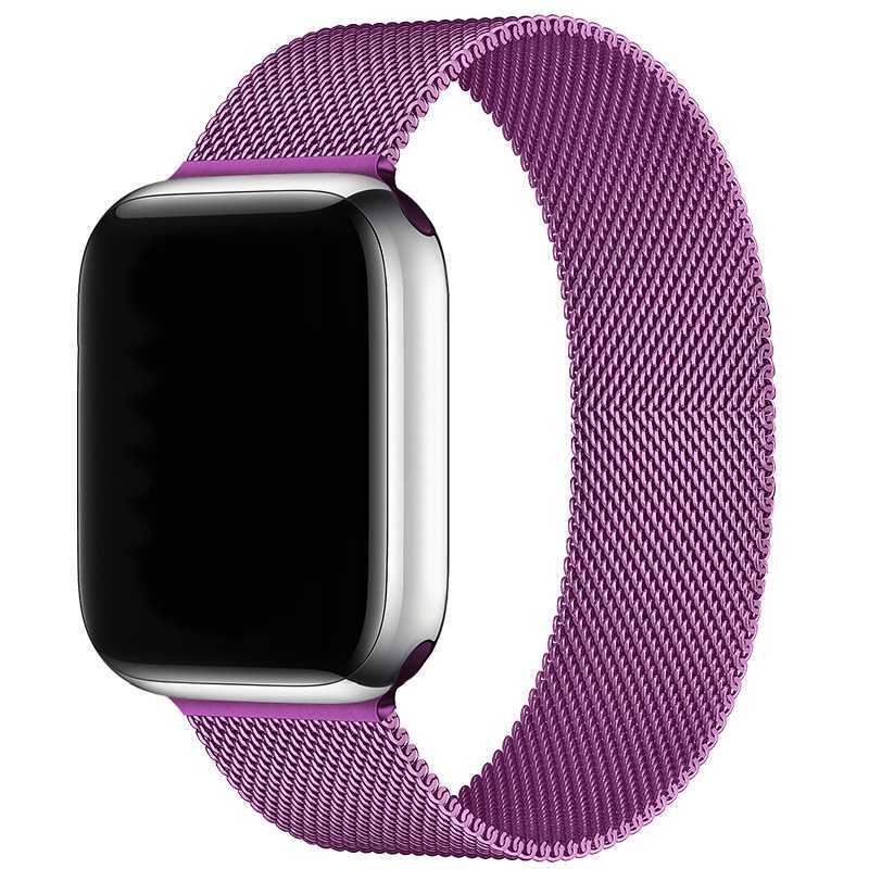 Purple Milanese loop mesh band for Apple Watch with magnetic closure and stainless steel case