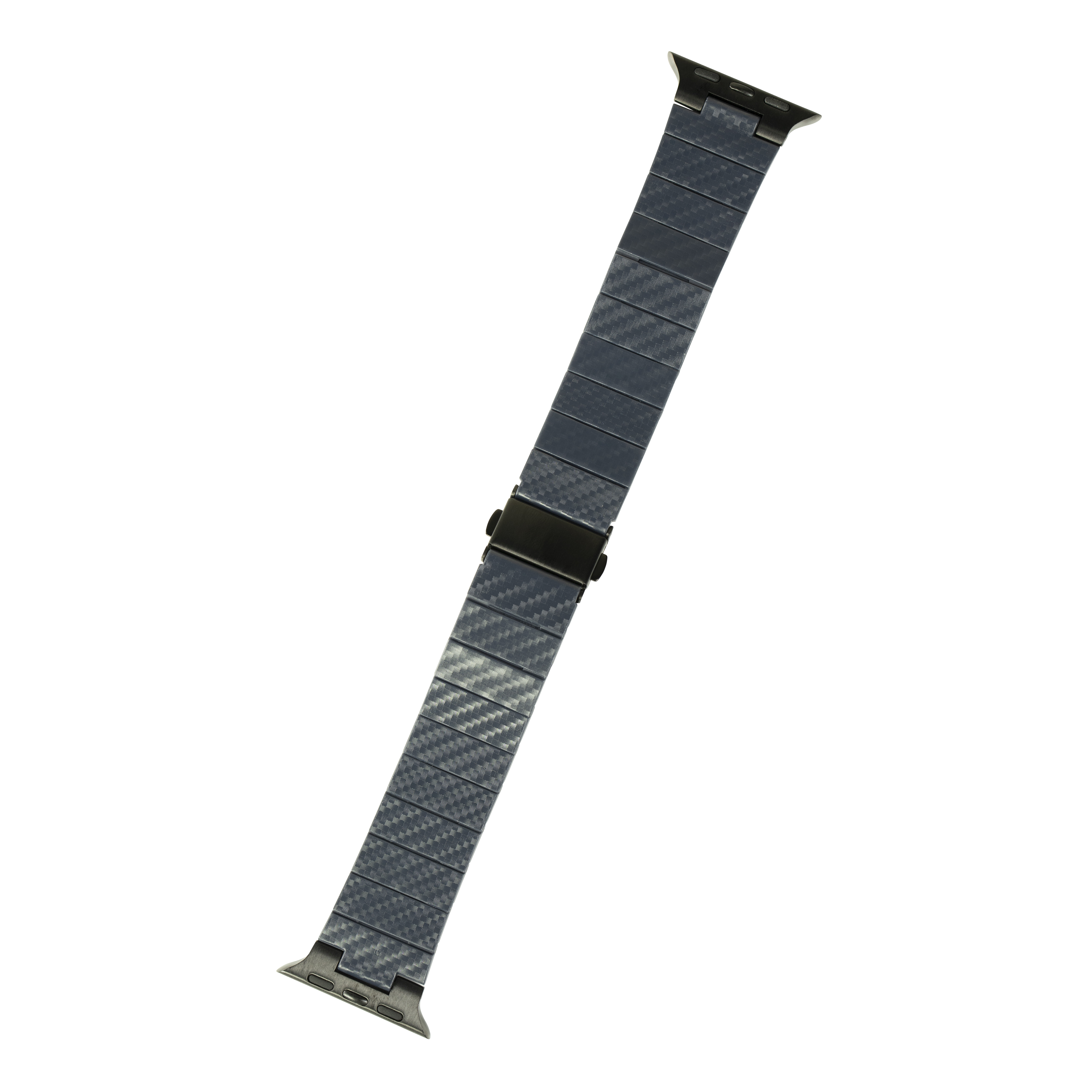 Carbon fiber blue Apple Watch band with magnetic closure and metal adapter connectors