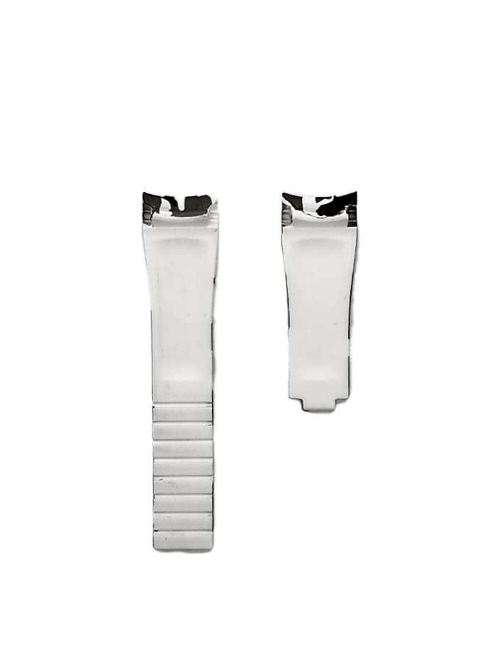White rubber watch bracelet with curved end links and camouflage pattern, compatible with Rolex watches