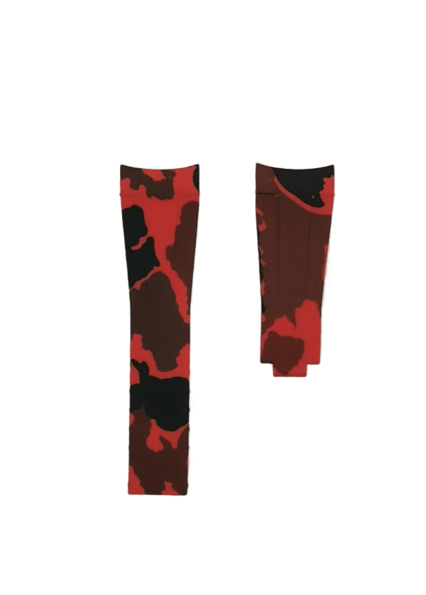 Red and black camouflage rubber watch strap with curved flexi design for Rolex watches