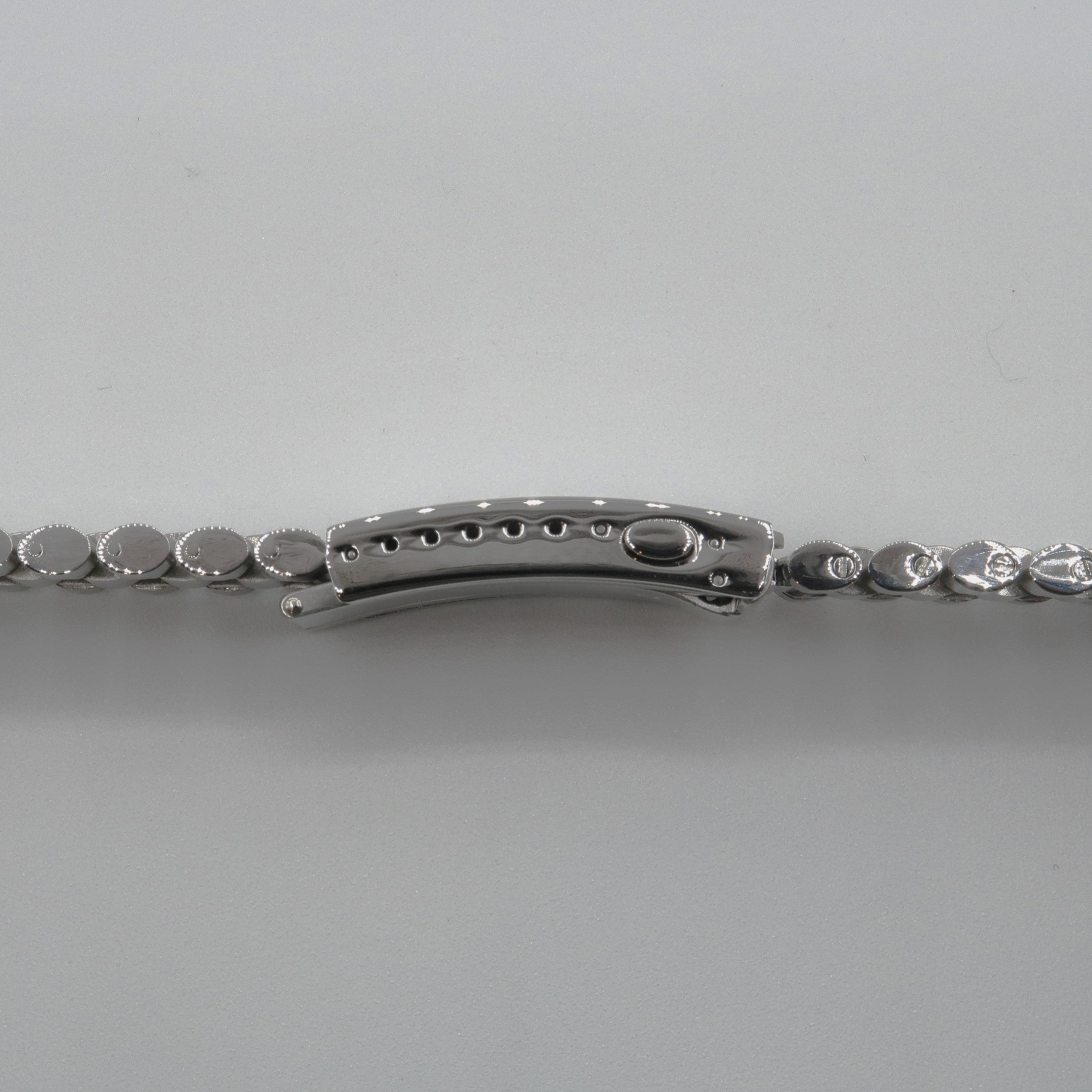 Silver bullet bracelet for Omega Seamaster Professional 300M diver watch with polished links and curved center clasp