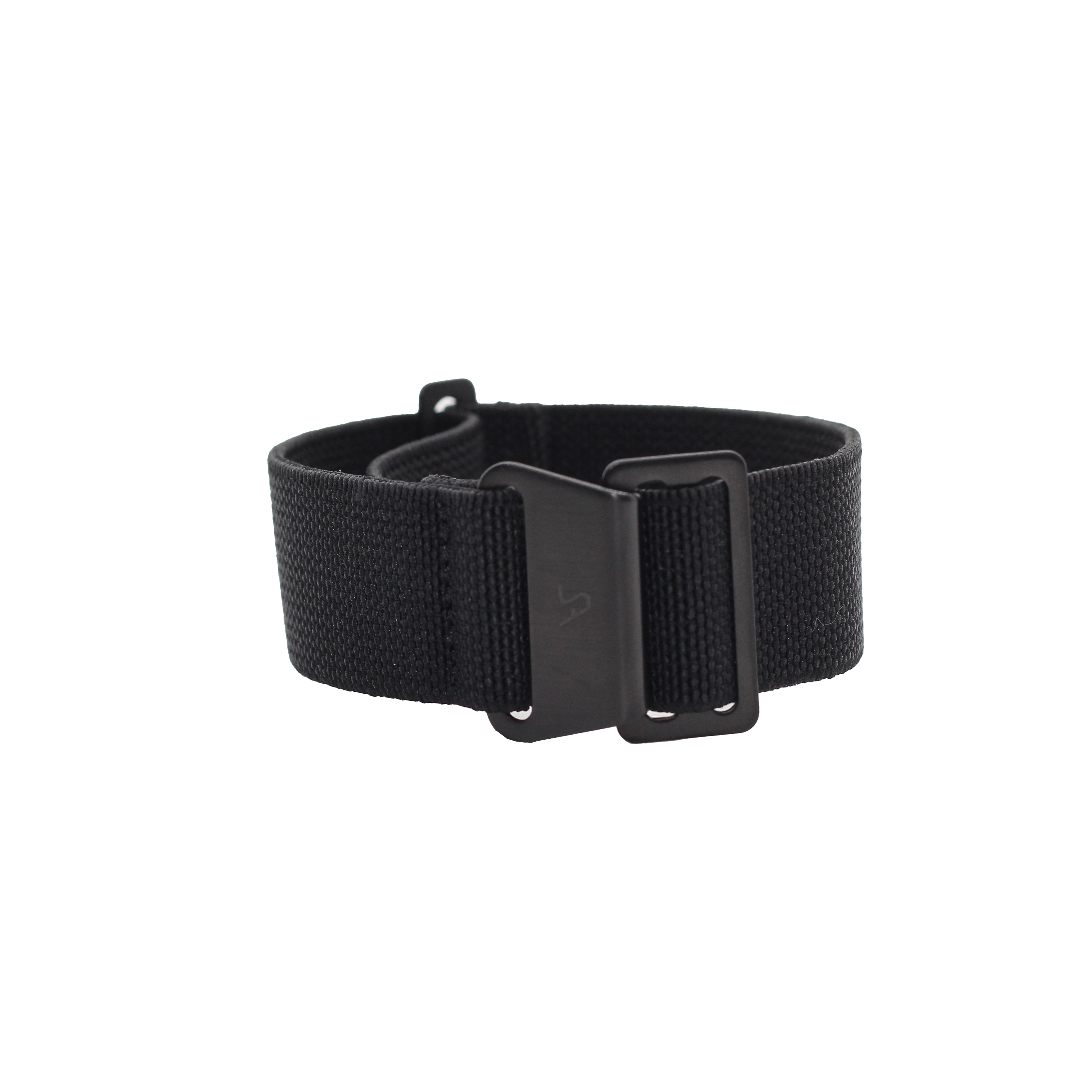 Black tactical canvas belt with military-style plastic buckle closure and adjustable sizing