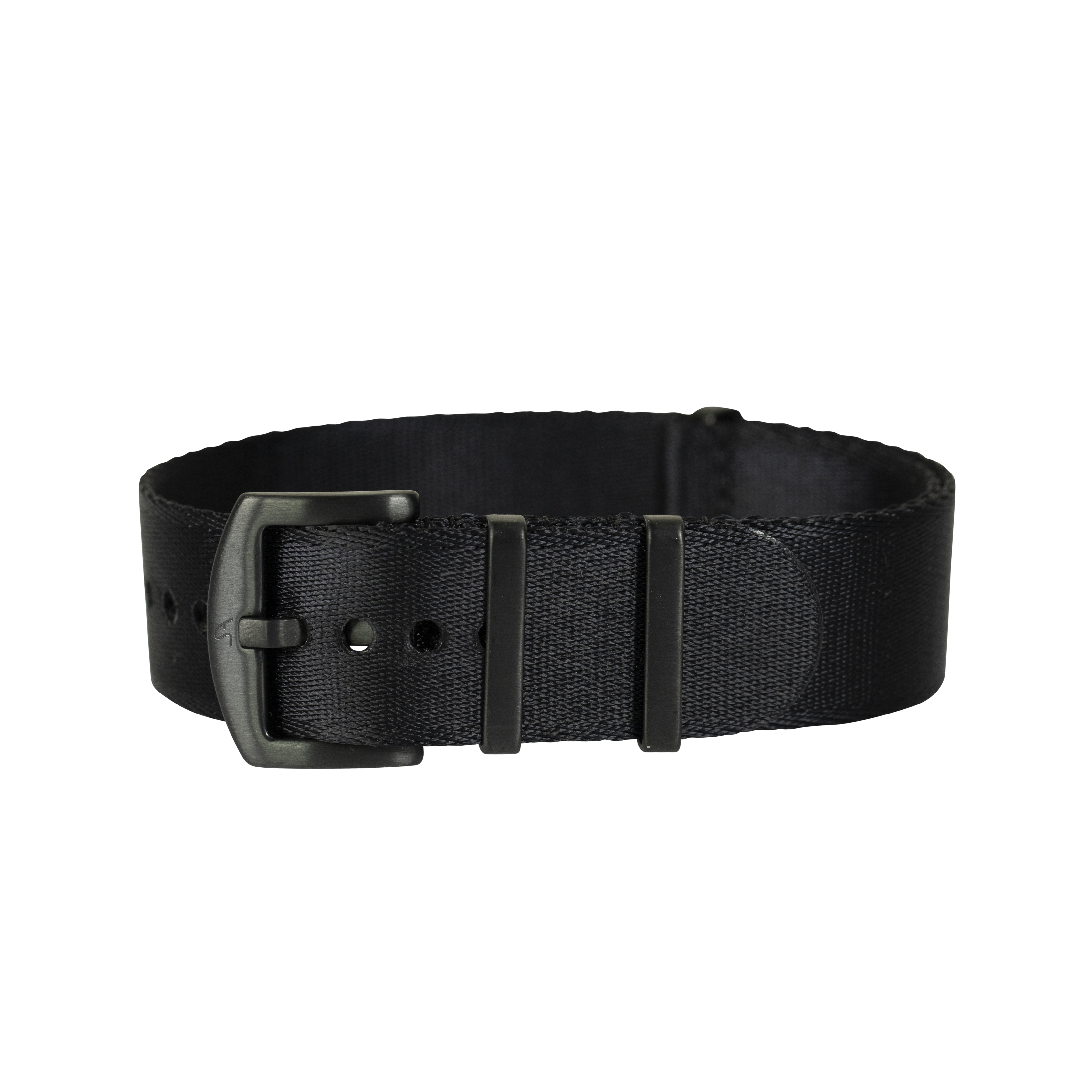 Black military canvas belt with gunmetal hardware and reinforced stitching, tactical style adjustable waistband