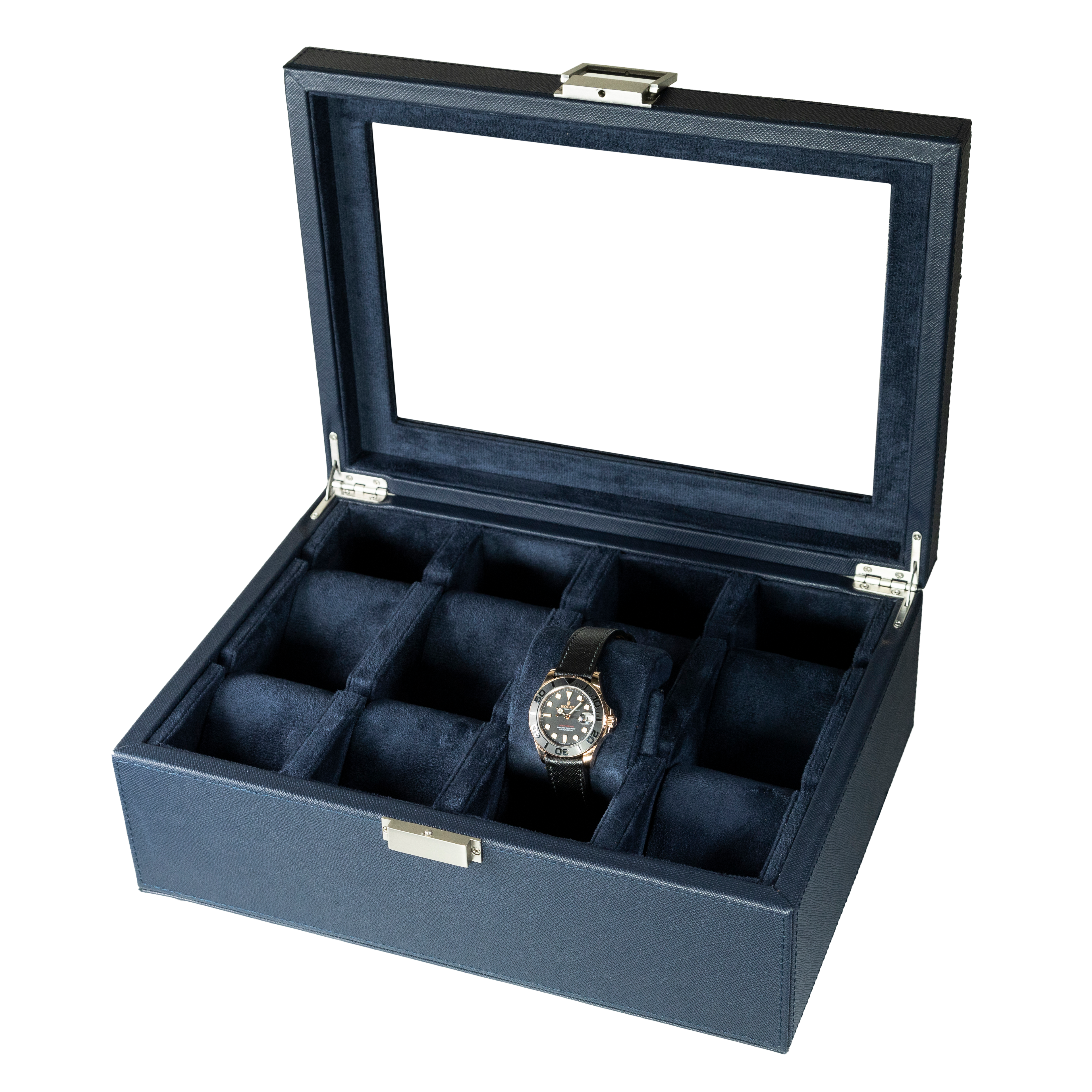 Jefferson - 8 Watch Box - Saffiano Blue | Blue Velvet