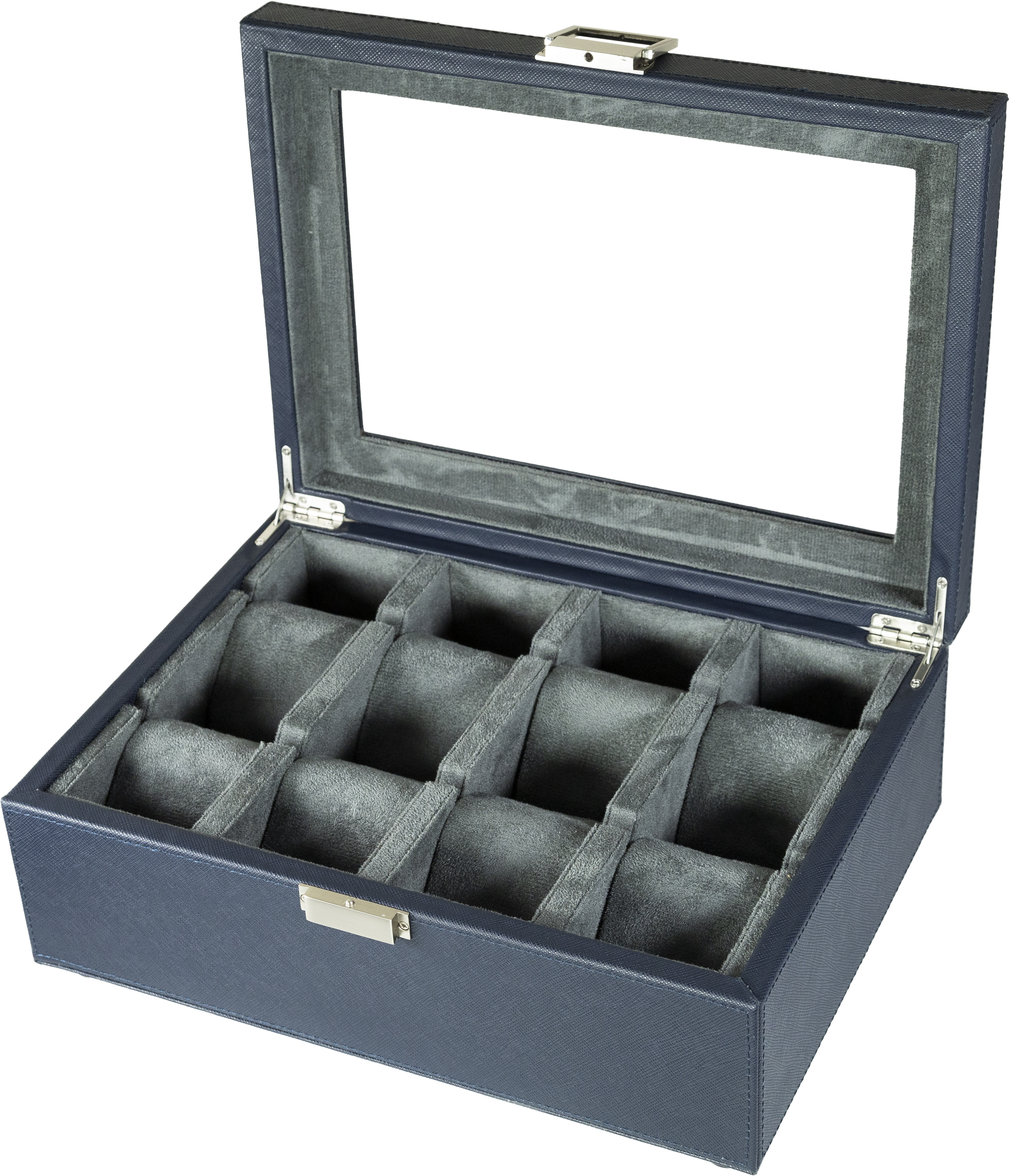 Jefferson - 8 Watch Box - Saffiano Blue | Grey Velvet
