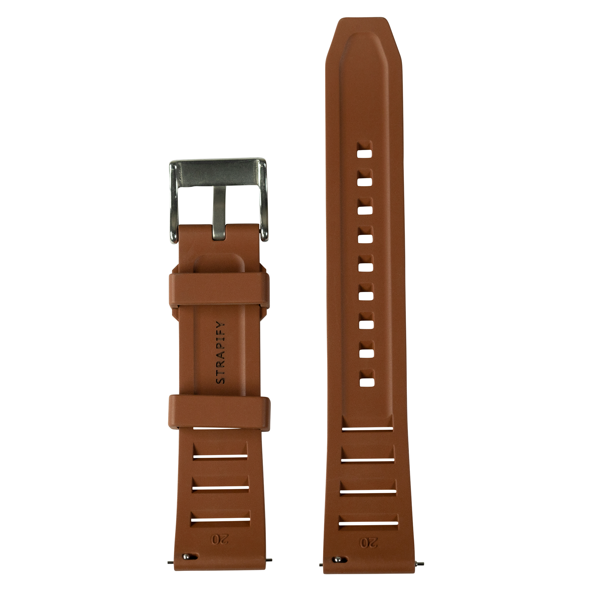 Brown Shark Fin quick release rubber watch strap with stainless steel buckle and adjustment holes