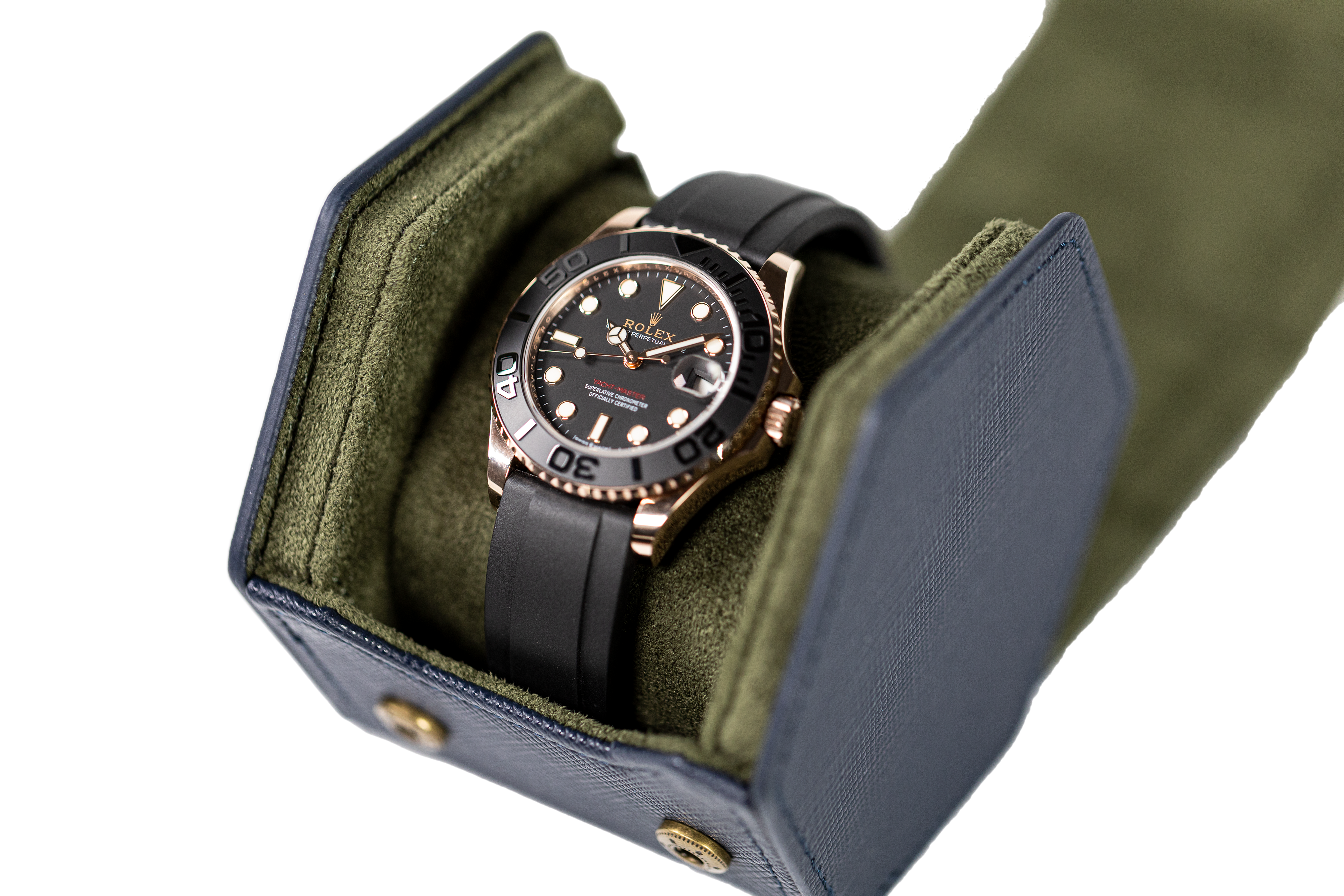Jefferson - 1 Watch Roll - Saffiano Navy Blue | Forest Green