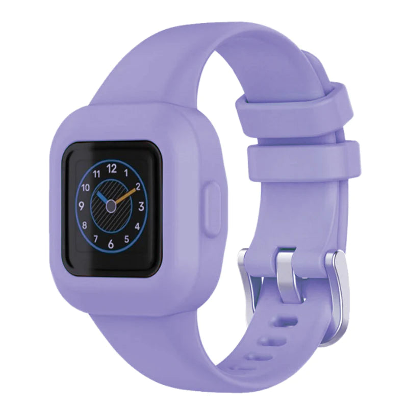 Lavender silicone watch band and protective case for Garmin VivoFit JR 3 kids smartwatch with clock display