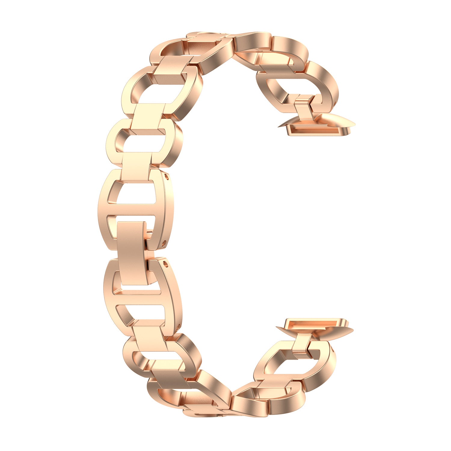 Rose gold stainless steel chain bracelet for Fitbit Luxe smartwatch with linked geometric design