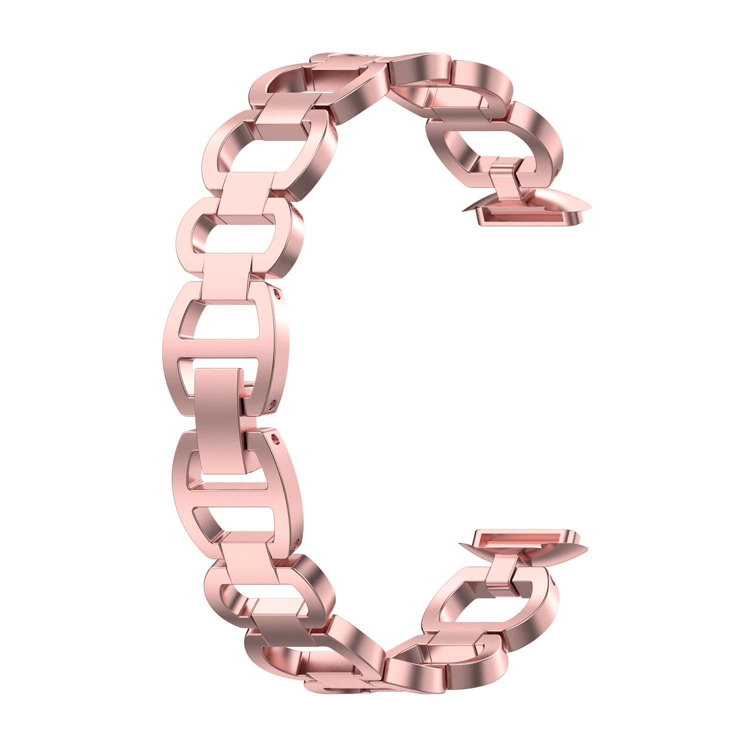 Rose gold stainless steel chain link bracelet with geometric oval links for Fitbit Luxe smartwatch tracker