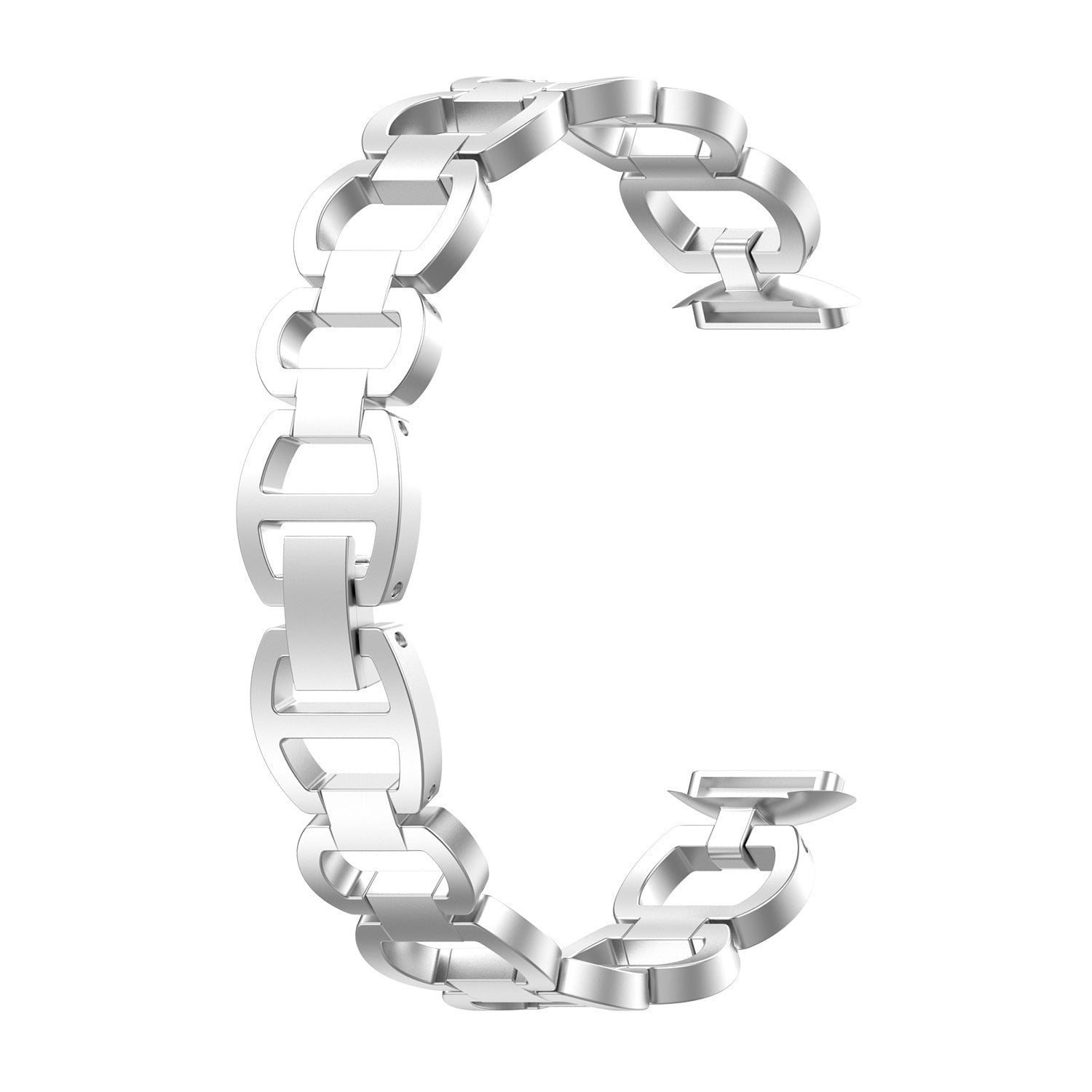 Silver stainless steel chain bracelet for Fitbit Luxe fitness tracker with interlocking links and secure clasp