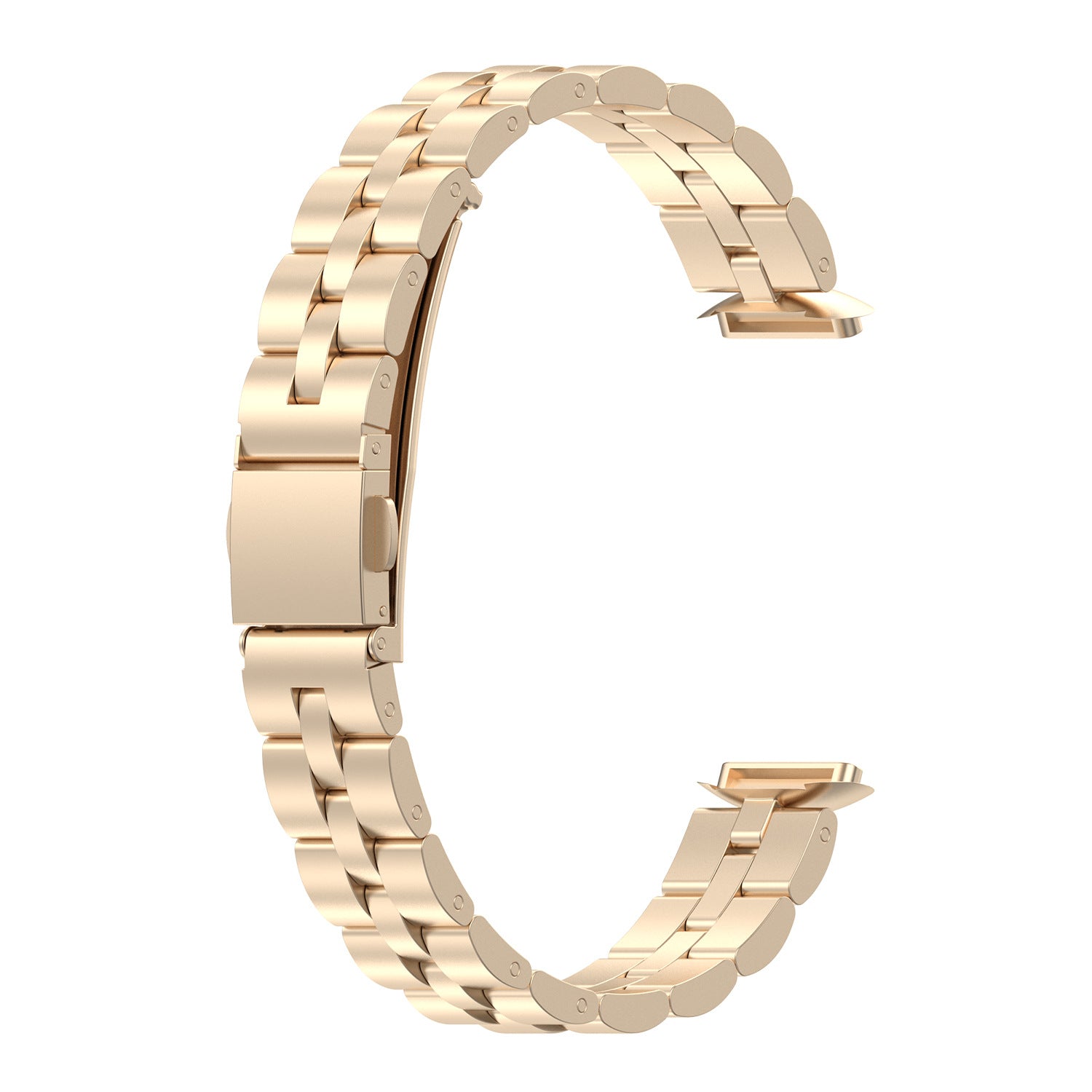 Gold stainless steel link bracelet with fold-over clasp for Fitbit Luxe smartwatch