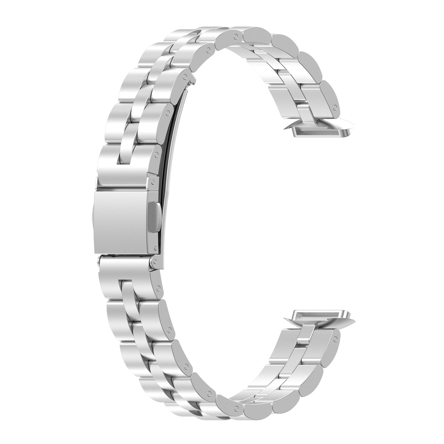 Stainless steel bracelet band for Fitbit Luxe smartwatch with polished silver finish and secure clasp
