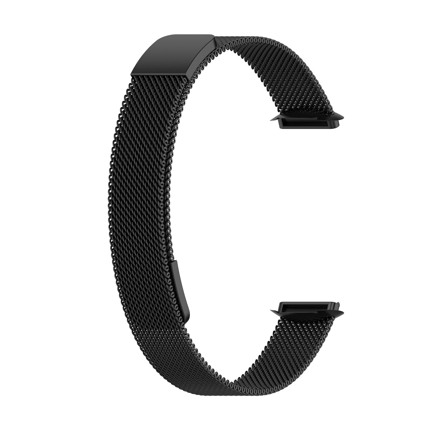 Black stainless steel Milanese mesh band for Fitbit Luxe smartwatch with magnetic clasp closure