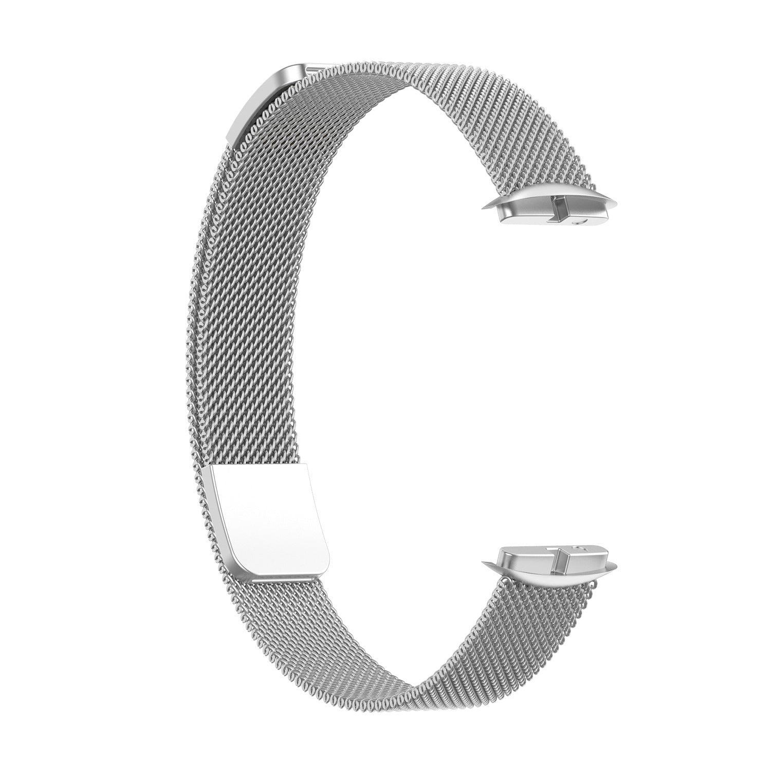 Silver stainless steel mesh watch band with magnetic clasp for Fitbit Luxe fitness tracker
