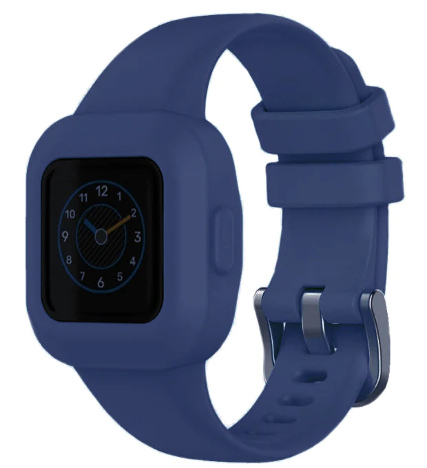 Navy blue silicone sport band and protective case for Garmin VivoFit JR 3 kids smartwatch
