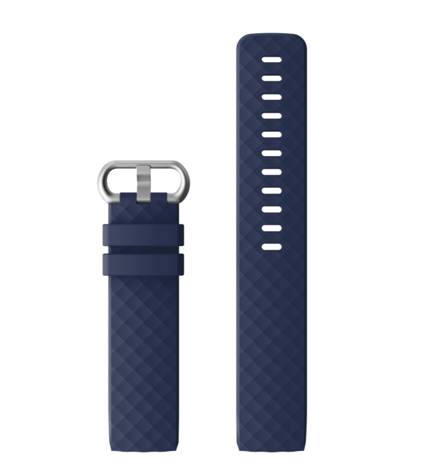 Navy blue silicone watch band for Fitbit Charge 3 and 4 with stainless steel connector and ventilation holes