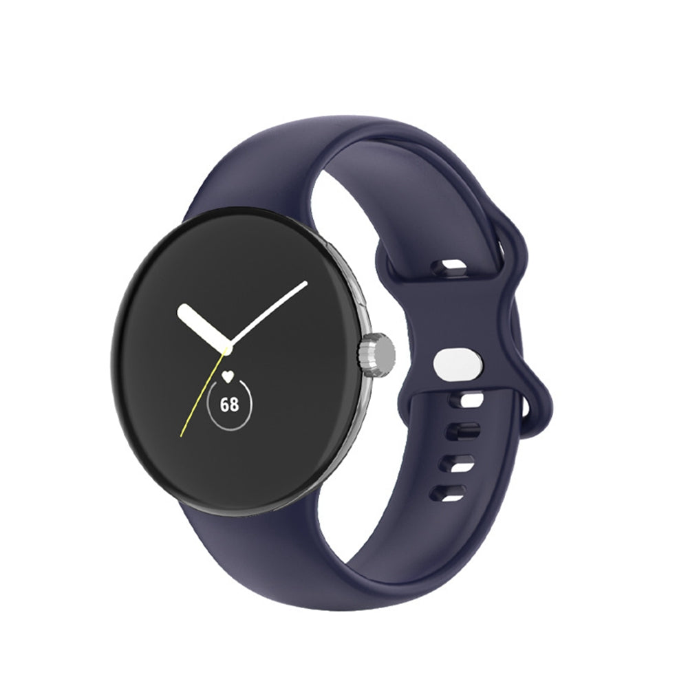 Blue silicone Google Pixel Watch band with midnight blue strap and quick-release pins