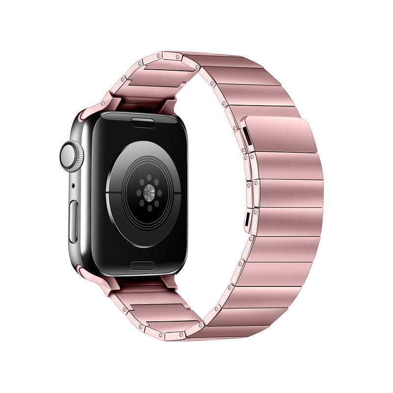Rose gold magnetic steel link bracelet for smartwatch with secure closure and brushed metal finish