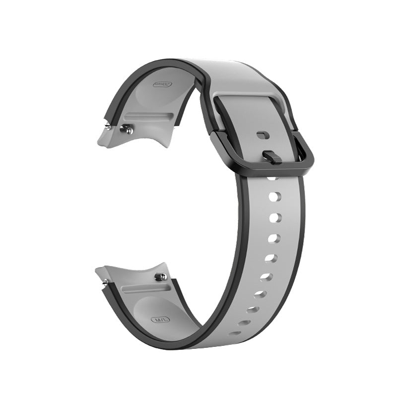 Two-tone gray and black silicone smartwatch band with adjustable strap and metal connectors for Galaxy Watch 4-7 and Vivomove HR