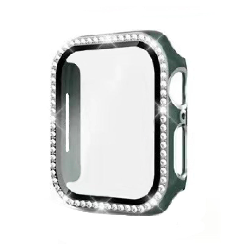 Green smartwatch protective case with diamond crystal rhinestone bezel and tempered glass screen protector