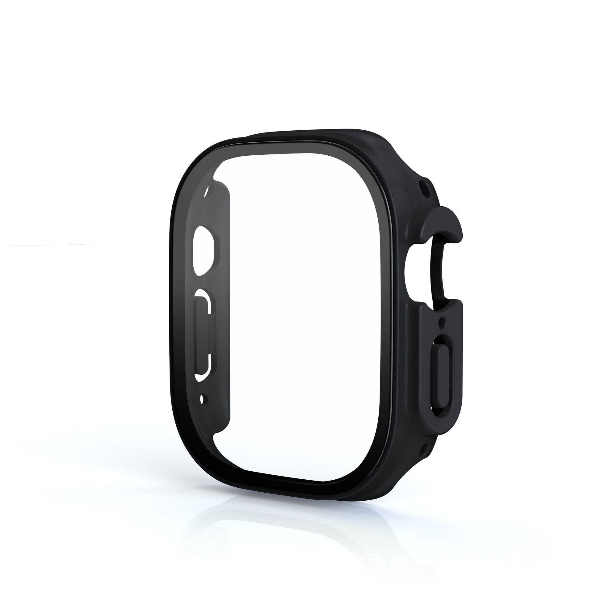 Black protective hard case for Apple Watch Series 1-9 with tempered glass screen protector
