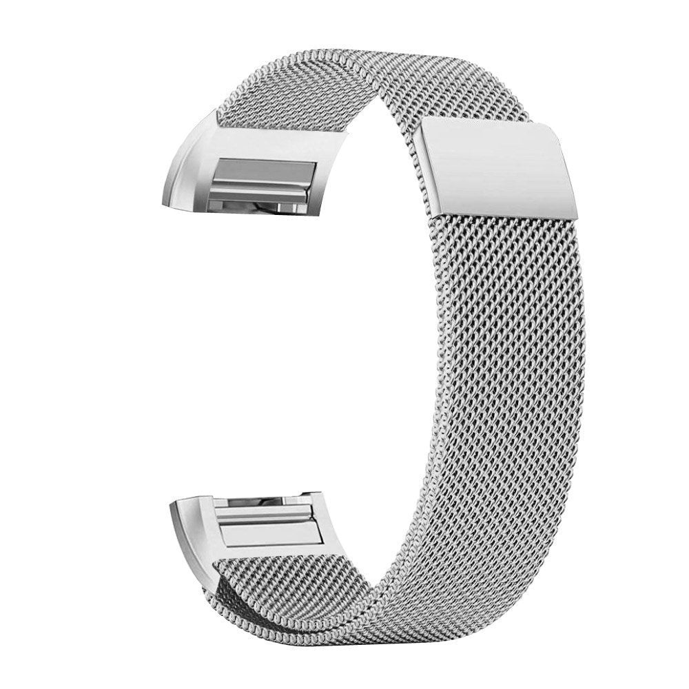 Silver milanese mesh band for Fitbit Charge 2 with magnetic clasp closure