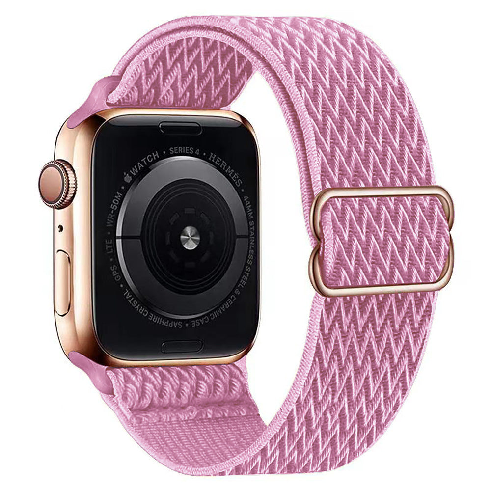 Pink woven loop band for Apple Watch Series 4 with gold buckle and rose gold case