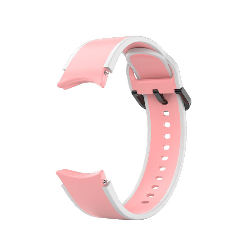 Pink and white silicone replacement watch band with adjustable strap and quick-release pins for Galaxy Watch 4-7 and Vivomove HR