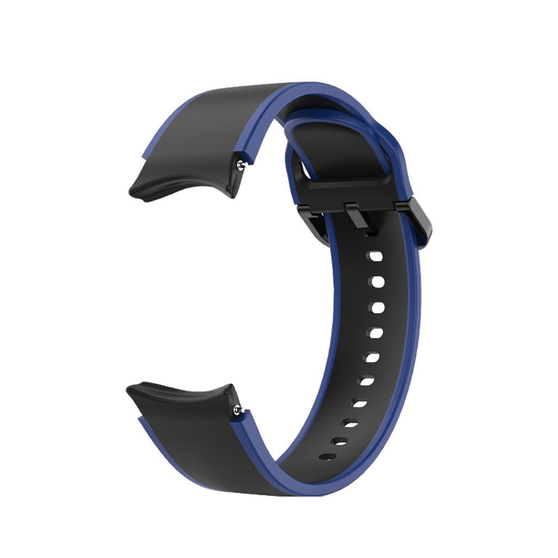 Two-tone blue and black silicone smartwatch band with adjustable strap and ventilation holes for Galaxy Watch and Vivomove
