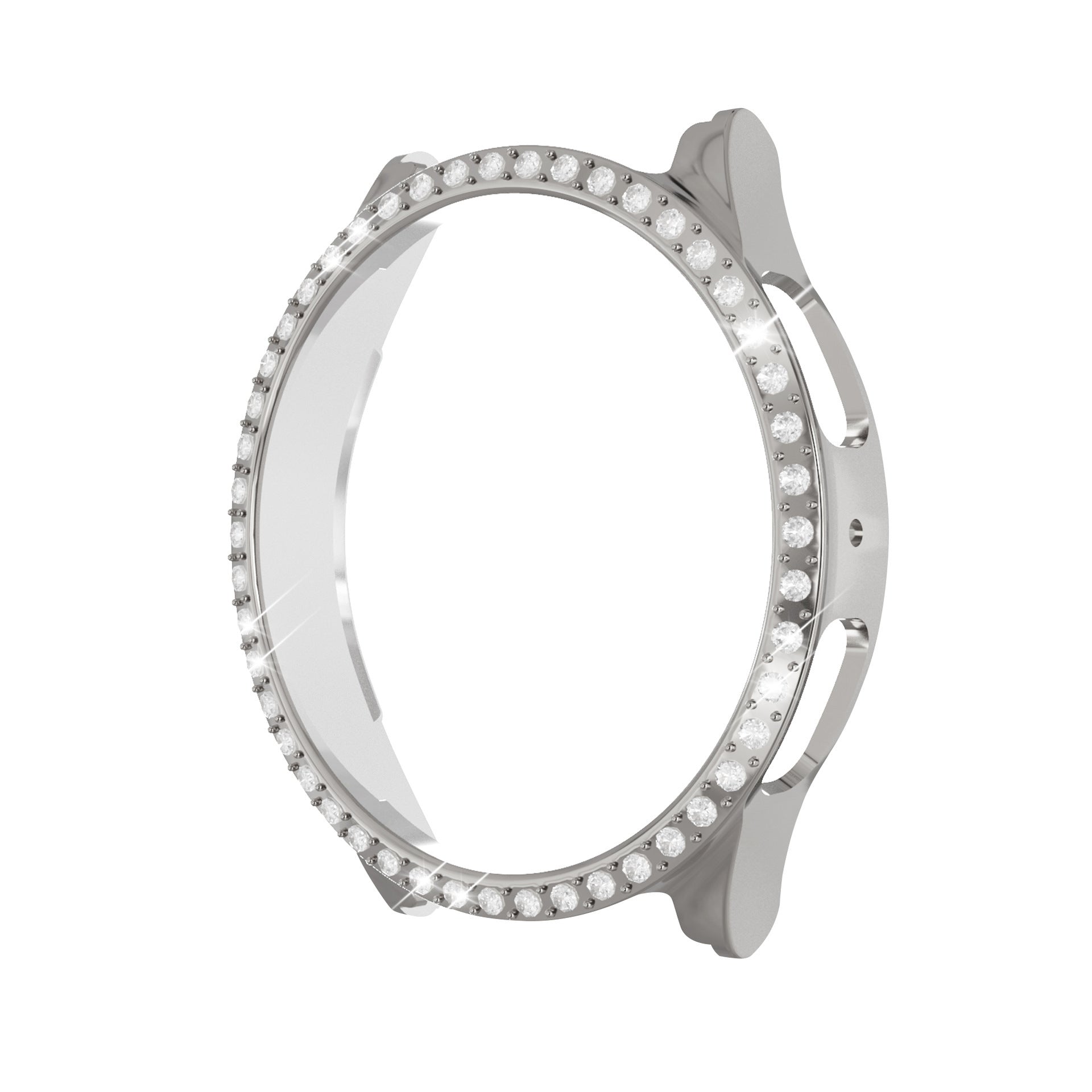 Silver rhinestone protective case for Galaxy Watch 4 and 5 with crystal-studded bezel band