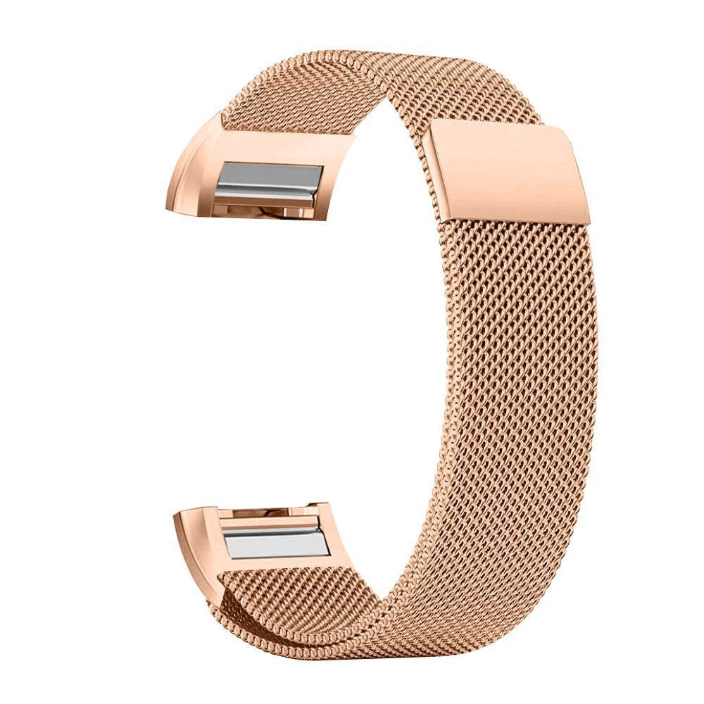 Rose gold Milanese metal mesh band for Fitbit Charge 2 with magnetic closure clasp