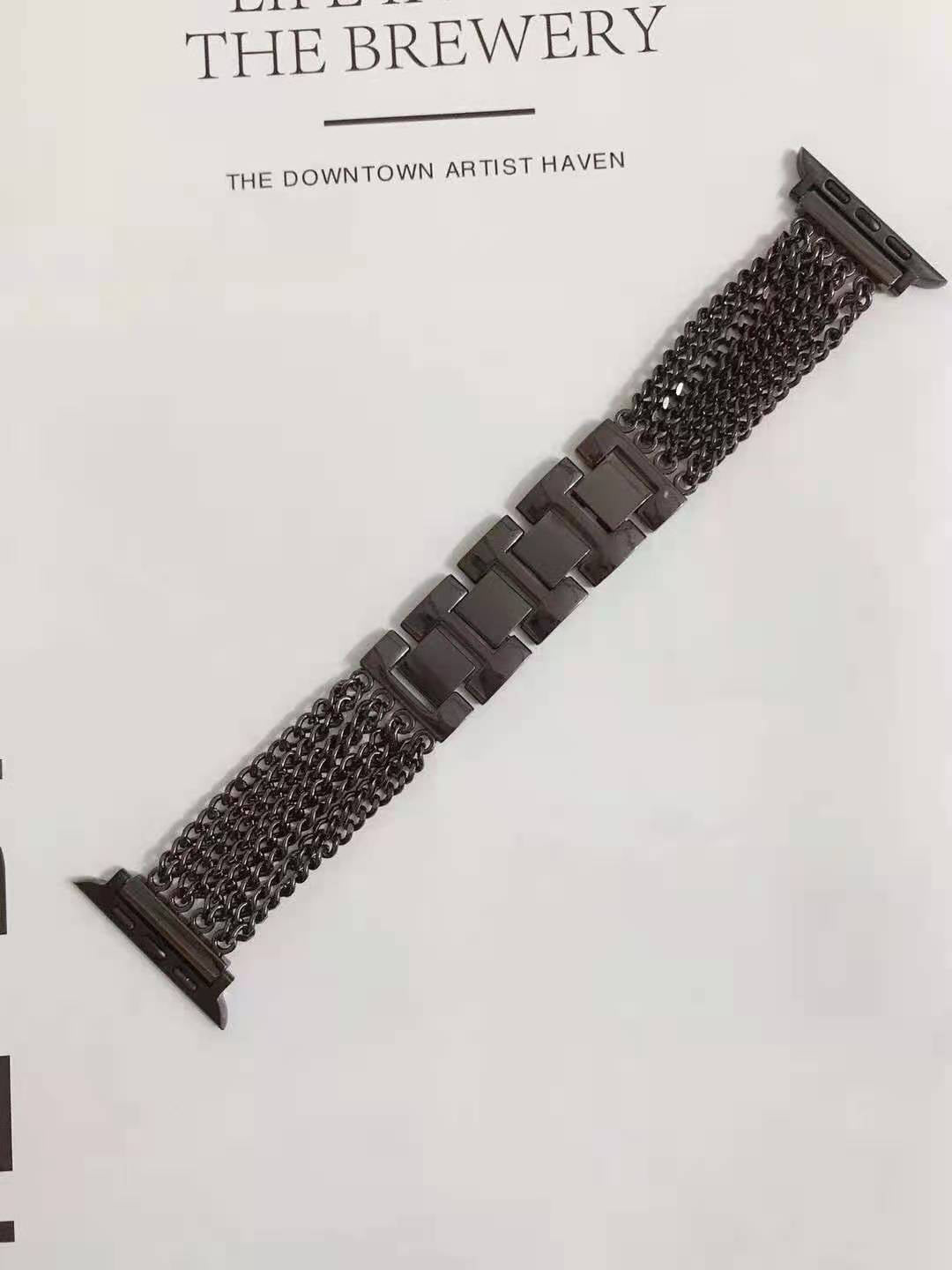 Black stainless steel chain mesh bracelet with solid metal center band for Apple Watch