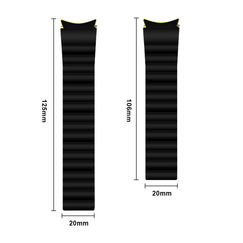 Black silicone smartwatch band 20mm width with magnetic closure, gapless design for Galaxy Watch 4-7 and Vivomove HR