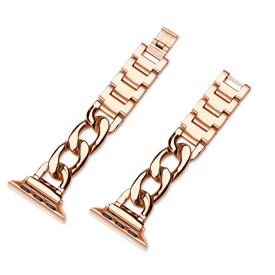 Rose gold chain link bracelet with rectangular links and curb chain design for Apple Watch band replacement