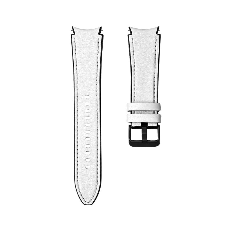 White leather hybrid smartwatch band with black buckle for Galaxy Watch 4-7 and Vivomove HR