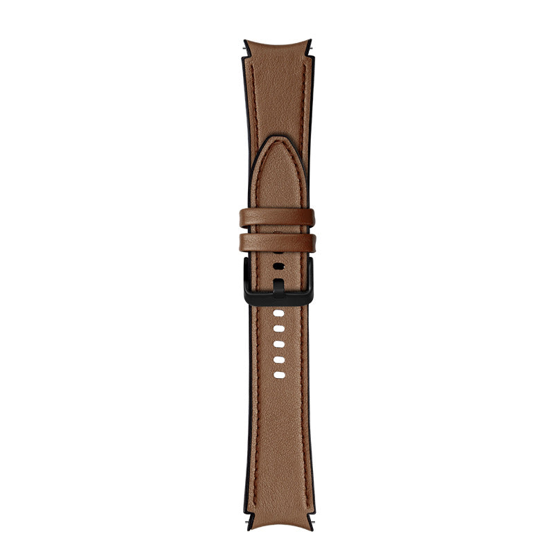Brown leather hybrid watch band with black buckle and stitch detail for Galaxy Watch and Vivomove