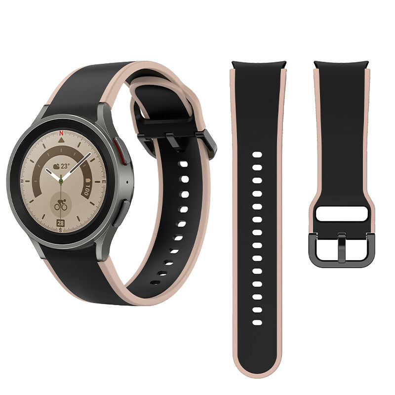 Black and rose gold two-tone silicone watch band for Galaxy Watch 4-7 and Vivomove HR smartwatches with quick-release pins