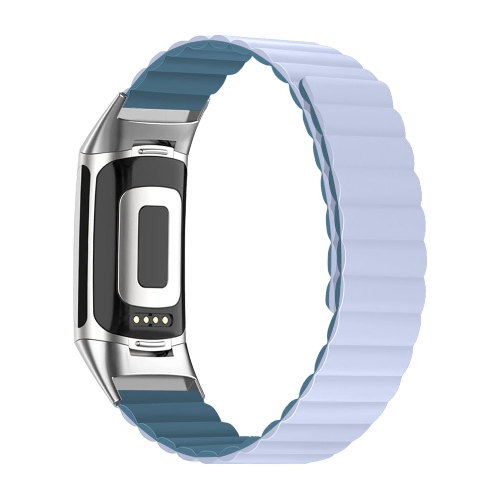 Fitbit Charge 5 and 6 fitness tracker with magnetic silicone loop band in periwinkle blue and teal
