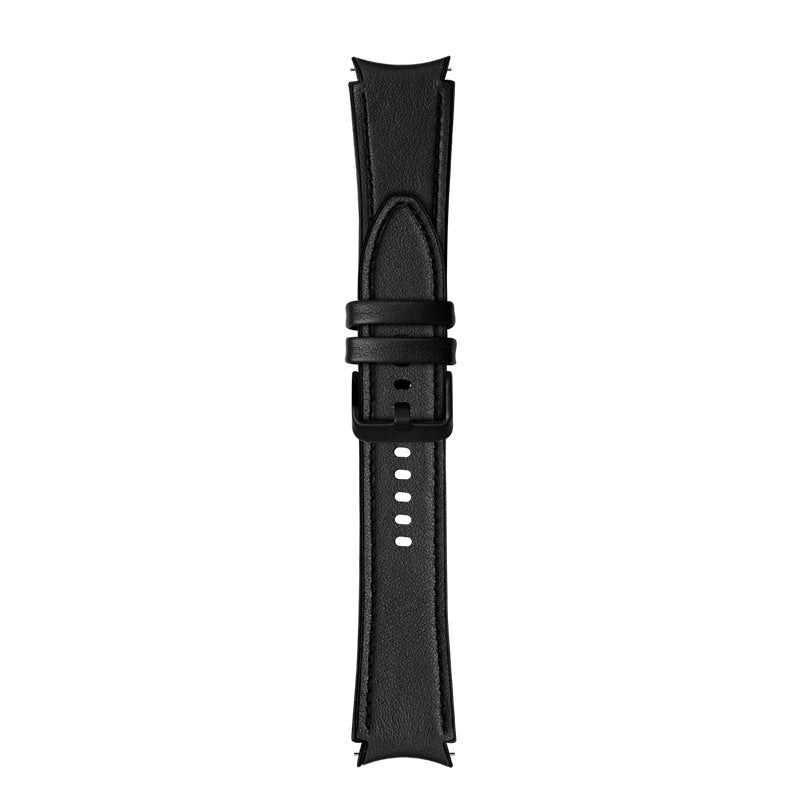 Black leather hybrid smartwatch band with adjustable strap and buckle closure for Galaxy Watch 4-7 and Vivomove HR