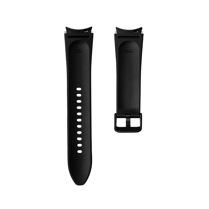 Black leather hybrid watch band with white dot markers and black connector lugs for Galaxy Watch and Vivomove HR
