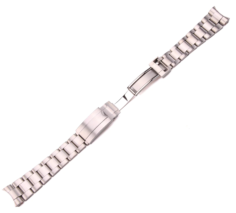 Stainless steel watch bracelet with solid links and micro-adjustable clasp for secure fit